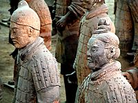 Soldiers from the Terracotta Army, interred by 210 BC, Qin dynasty (221–206 BC)