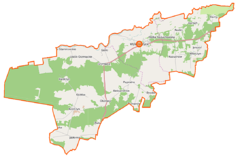 Mapa konturowa gminy Wyśmierzyce, u góry nieco na prawo znajduje się punkt z opisem „Wólka Kożuchowska”