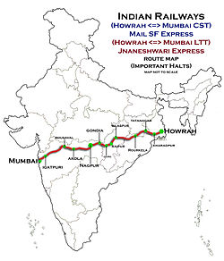 (Howrah–Mumbai) Mail Express (via Nagpur) route map
