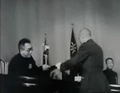 Chiang Kai-shek, chairman of the Nationalist Government, turned the draft approved by the Political Consultative Conference to Hu Shih, rotating chairman of the National Constituent Assembly.