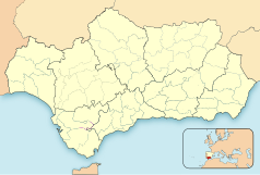 Mapa konturowa Andaluzji, na dole znajduje się punkt z opisem „Fuengirola”