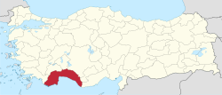 Antalya'nın Türkiye'deki konumu
