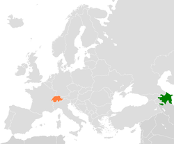 Map indicating locations of Azerbaijan and Switzerland