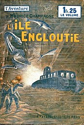 Underwater explorers and living fossils on the cover of Maurice Champagne [fr]'s L'Île engloutie (1929).