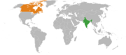 Location map for Canada and India.