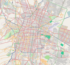 Mapa konturowa miasta Meksyk, na dole po lewej znajduje się punkt z opisem „Nuncjatura Apostolska w Meksyku”