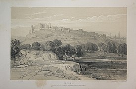 Lithograph of Melfi, Italian city in the Basilicata region