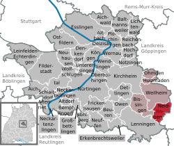 Elhelyezkedése Baden-Württemberg térképén