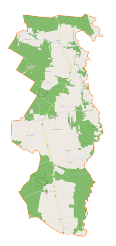 Mapa konturowa gminy Ręczno, na dole nieco na lewo znajduje się punkt z opisem „Jawora”