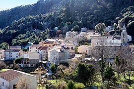 The church and surrounding buildings in Rospigliani village