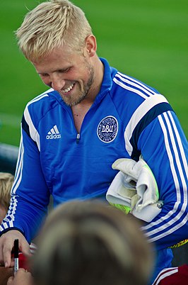 Schmeichel tijdens een trainingssessie voor het nationale elftal.