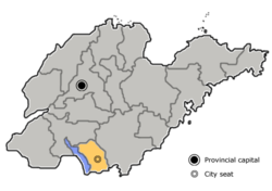 Location of Zaozhuang in Shandong