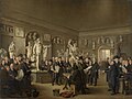 Der Skulpturensaal der Felix Meritis, Gruppenbild mit Selbstporträt (mit dem Rücken zum Betrachter in der Bildmitte mit Zylinder), um 1807, Rijksmuseum Amsterdam