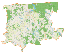 Mapa konturowa gminy Gołdap, na dole znajduje się punkt z opisem „źródło”, natomiast u góry znajduje się punkt z opisem „ujście”