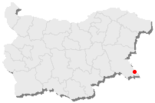 Karte von Bulgarien, Position von Achtopol hervorgehoben