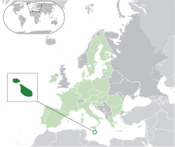  Malta konumu (koyu yeşil) - Avrupa'da (koyu gri) - Avrupa Birliği'nde (yeşil)
