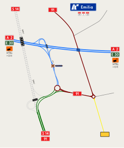 Übersichtskarte Autobahnknoten Emilia