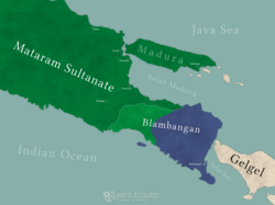 Blambangan on the eastern tip of Java Island in the 16th century during the Mataram Sultanate era in Java