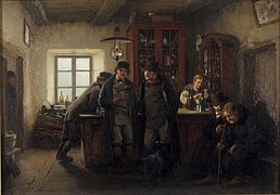 Estonian farmers in an inn, drinking viin (vodka), painting by Oskar Hoffmann, 1899.