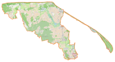 Mapa konturowa powiatu puckiego, po lewej nieco u góry znajduje się punkt z opisem „Kartoszyno”