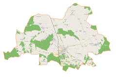 Mapa konturowa gminy Szadek, blisko centrum po lewej na dole znajduje się punkt z opisem „Kotlinki”