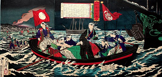 Yoshitoshi Tsukioka (1839-1892), Ucieczka Yoshinobu po bitwie pod Toba-Fushimi (1868)