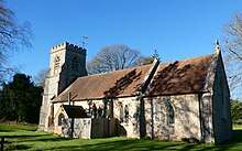 The Church of England parish church of St. Martin at Ellisfield, Hampshire, England is C13 with later additions and renovations and a C19 tower with five bells. November 2024.