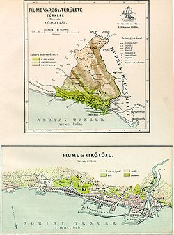 Karte der Stadt Fiume und Umgebung um 1890
