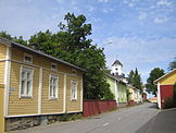 A street view from Kristinestad, one of the best preserved wooden towns in the Nordic Countries