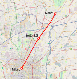 A Milánó–Monza-vasútvonal útvonala