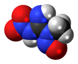 Space-filling model of the methylnitronitrosoguanidine molecule