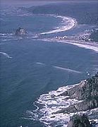 An aerial photo of a coastline