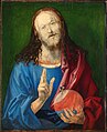 Dürer: Salvator Mundi, die rechte Hand Christi als Segenshand, die linke hält die Weltkugel