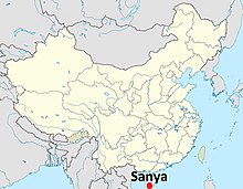 Staðsetning Sanya í Hainan héraði í Kína.