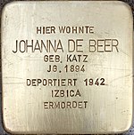 Stolperstein für Johanna de Beer (Dießemer Straße 89)