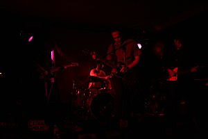 Live at The Powerstation, Auckland 2018. L-R James Duncan, Gary Sullivan, Shayne Carter, Vaughan Williams.