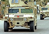 Humvee: the popularity of the civilian Hummer is no coincidence. Film stars and rock music stations can afford the real thing, the Hummer H1: Arnold Schwartzenegger was the first customer to own a civilian version of the military model.[4].