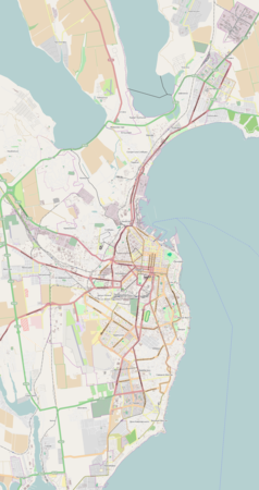 Mapa konturowa Odessy, w centrum znajduje się punkt z opisem „Odessa Główna”