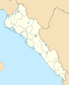 Mapa konturowa Sinaloa, po prawej nieco na dole znajduje się punkt z opisem „San Ignacio”