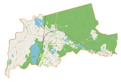 Mapa konturowa gminy Nędza, na dole po lewej znajduje się punkt z opisem „Dworek myśliwski”