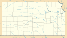 Mapa konturowa Kansas, po prawej znajduje się punkt z opisem „Council Grove”