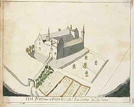 Het kasteel op een tekening in de Atlas Schoemaker (1710-1735)