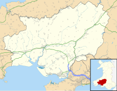 Mapa konturowa Carmarthenshire, blisko centrum na lewo znajduje się punkt z opisem „Richmond Park”