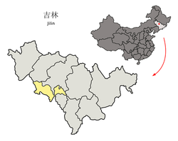 Location of Siping City (yellow) in Jilin (light grey) and China