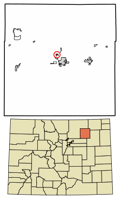 Location of the Morgan Heights CDP in Morgan County, Colorado.