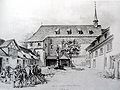 Das Kloster Oetenbach in Zürich. Bleistiftzeichnung von Johann Rudolf Rahn, 1868