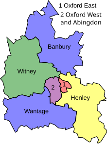 Map of parliamentary constituencies in Oxfordshire 1983–1997