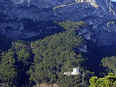 Die mit Schwarzkiefern bewaldeten Hänge um den Bastione