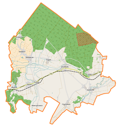 Mapa konturowa gminy Strzeleczki, w centrum znajduje się punkt z opisem „Zbychowice”