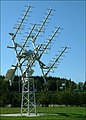 Gruppenantenne aus sechs Yagi-Antennen mit Kreuzdipol für Satellitenkommunikation.